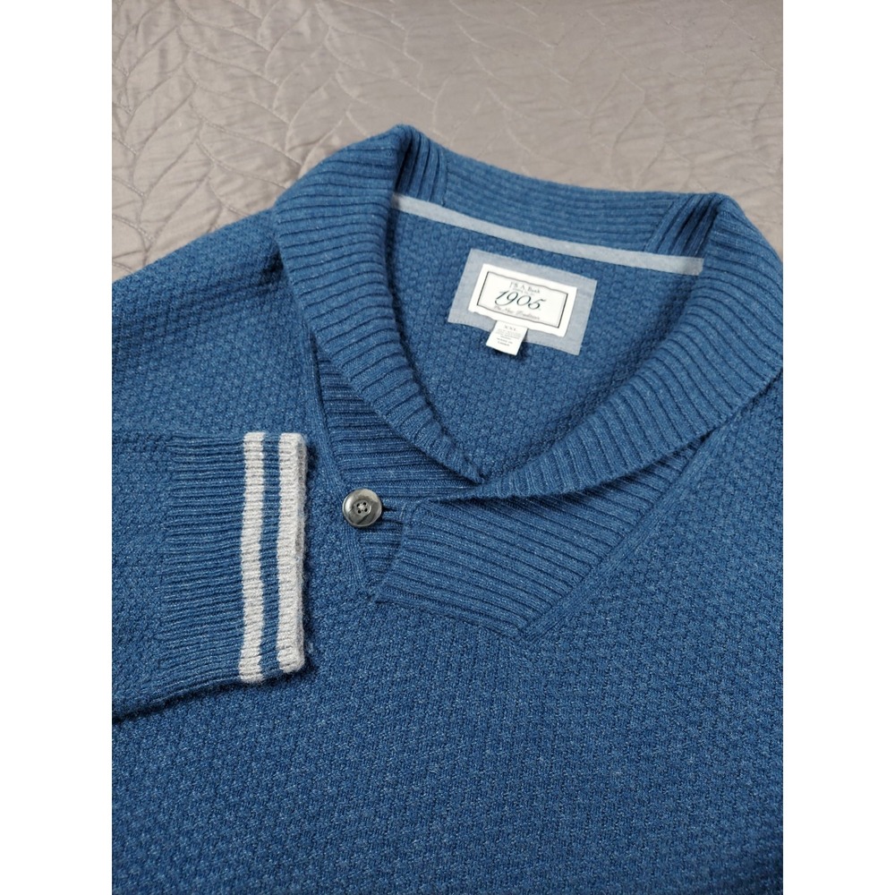 Jos A Bank 1905 Merino Wool Waffle Knit Shawl Sweater Mens 2XL Blue Pullover